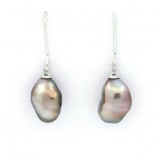 Boucles d'Oreilles en Argent et 2 Keishis de Tahiti