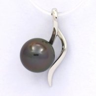 Pendentif en Or blanc 18K et 1 Perle de Tahiti Ronde A 9 mm