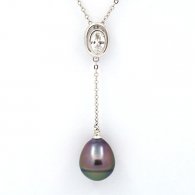 Collier en Argent et 1 Perle de Tahiti Semi-Baroque B 10.3 mm