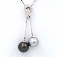 Collier en Argent et 2 Perles de Tahiti Rondes C+ 11.5 et 11.8 mm