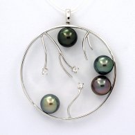Pendentif en Argent et 4 Perles de Tahiti Rondes C 8.2 à 8.4 mm