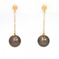 Boucles d'oreilles en Or 18K et 2 Perles de Tahiti Rondes B 8.2 mm