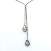 Collier en Argent et 2 Perles de Tahiti Semi-Baroques B 10 et 10.2 mm