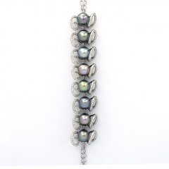 Bracelet en Argent et 8 Perles de Tahiti Semi-Baroques B  8.6 à 8.8 mm