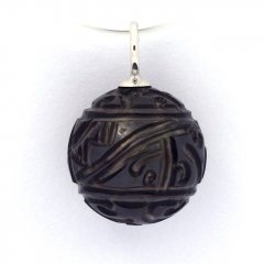 Pendentif en Argent et 1 Perle de Tahiti Gravée 11.5 mm