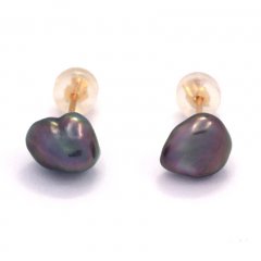 Boucles d'Oreilles en Or 18K et 2 Keishis de Tahiti