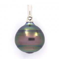Pendentif en Argent et 1 Perle de Tahiti Cerclée C 12.8 mm