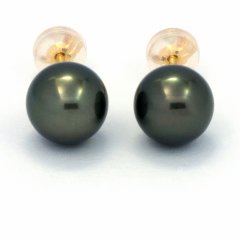 Boucles d'Oreilles en Or 18K et 2 Perles de Tahiti 1 Ronde 1 Semi-Ronde B 8 mm