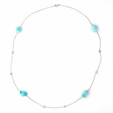 Collier en Argent, Topazes bleues et 4 Larimar - 8.6 gr