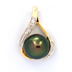 Pendentif Clip en Or 14k + 6 diamants et 1 Perle de Tahiti Ronde C 11.7 mm