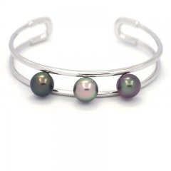 Bracelet en Argent et 3 Perles de Tahiti Semi-Rondes B 9.1 à 9.4 mm