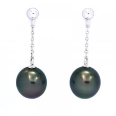 Boucles d'Oreilles en Or blanc 14K et 2 Perles de Tahiti Semi-Baroques A & B 8.2 mm