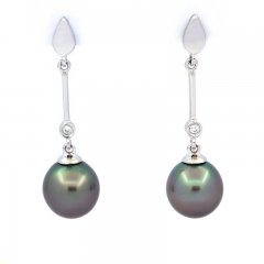 Boucles d'Oreilles en Argent et 2 Perles de Tahiti Semi-Baroques B 8.5 mm