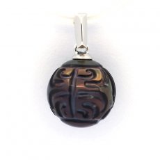 Pendentif en Argent et 1 Perle de Tahiti Gravée 10.6 mm