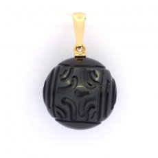 Pendentif en Or 18K et 1 Perle de Tahiti Gravée 14.6 mm