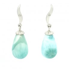Boucles d'oreilles en Argent et 2 Larimars - 13 x 8 mm - 2.6 gr