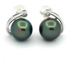Boucles d'Oreilles en Argent et 2 Perles de Tahiti Rondes C+ 9.3 mm
