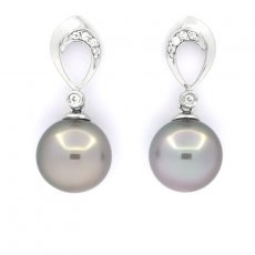 Boucles d'Oreilles en Argent et 2 Perles de Tahiti 1 Ronde & 1 Semi-Ronde B/C 9.7 et 9.9 mm